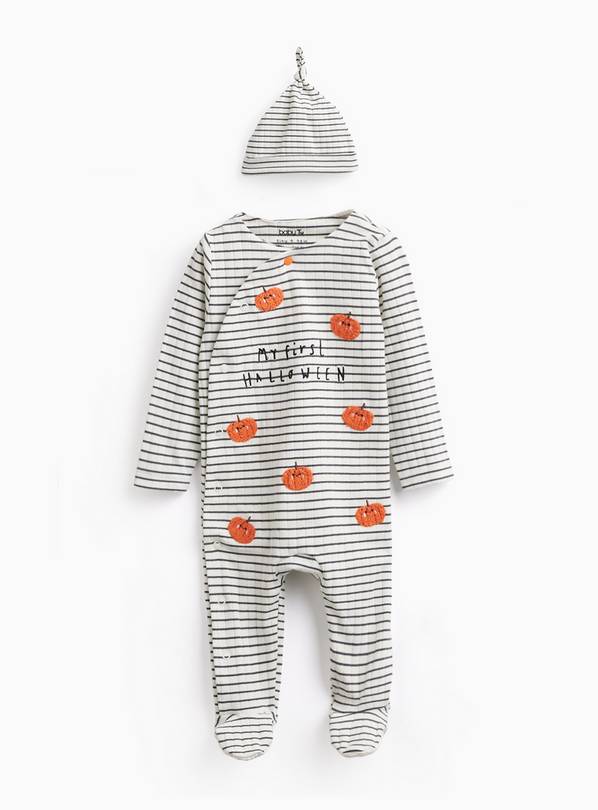 My First Halloween Stripe Print Sleepsuit & Hat Up to 1 mth